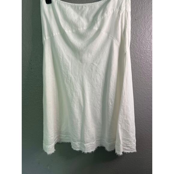 Eddie Bauer Midi Flare Skirt 14 Petite White Linen‎ Raw Hem A-Line Modest Boho - Picture 1 of 10